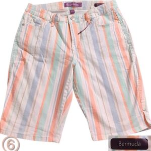 Gloria Vanderbilt Women's Sz. 6 Pastel Colorful Striped Women Bermuda Shorts New